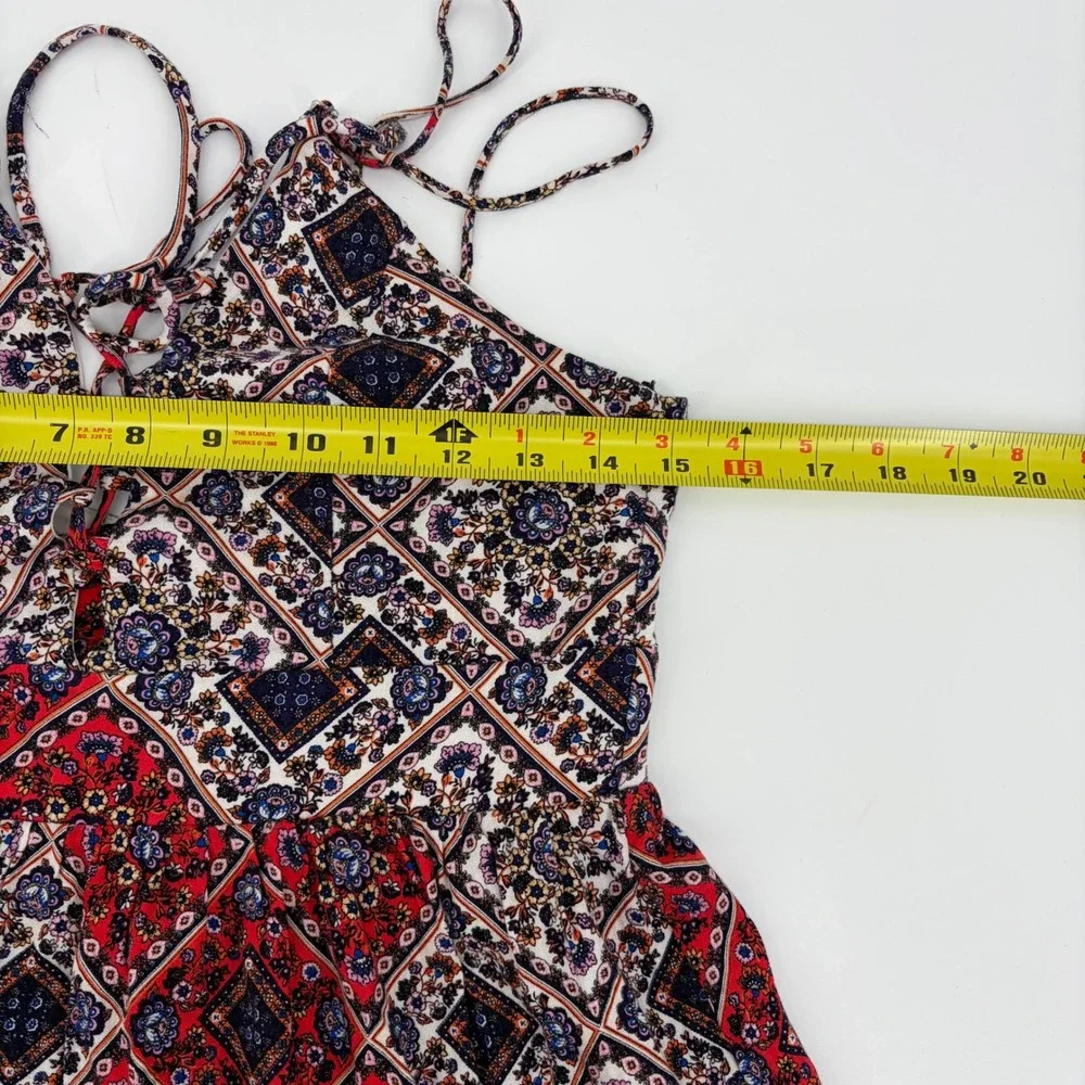 Alya Maxi Dress Women Size S Red‎ Blue Boho Patchwork Lace Up Summer Coastal - Picture 9 of 10
